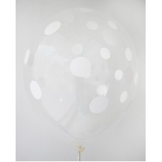 Clear Crystal - White Polkadots Printed Balloons